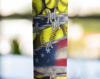 Softball Tumbler with American Flag | 20 oz or 30 oz Stainless Steel Insulated Cup