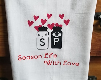 Season Life with Love Flour Sack Towel | Washing Machine Safe Cotton Kitchen Towel