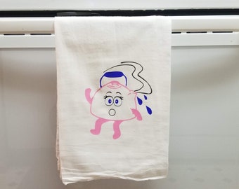 Kettle Character Flour Sack Dish Towel: Quirky Kitchen Decor