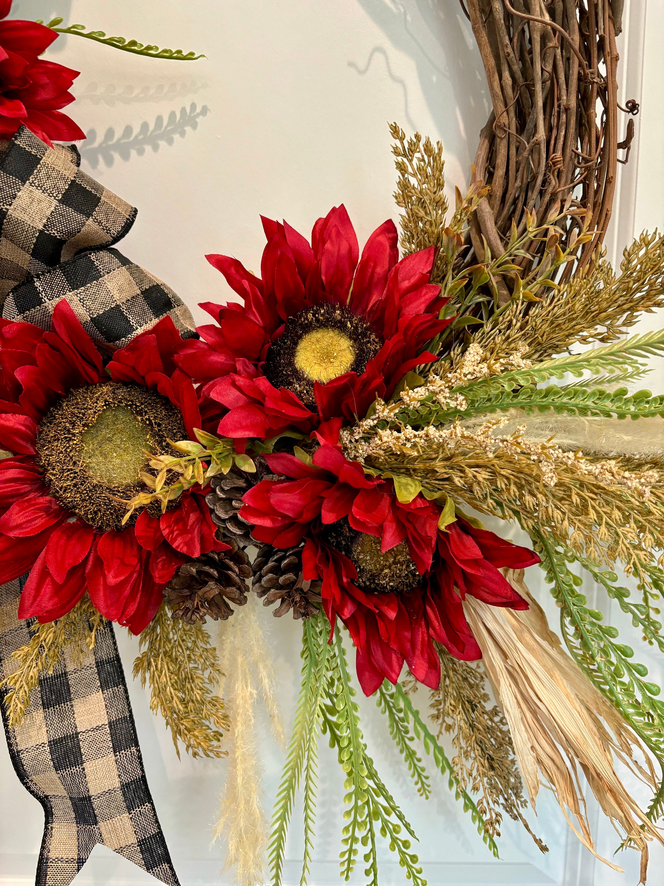 Red Sunflower Wreath: Farmhouse Grapevine Front Door Decor - Etsy