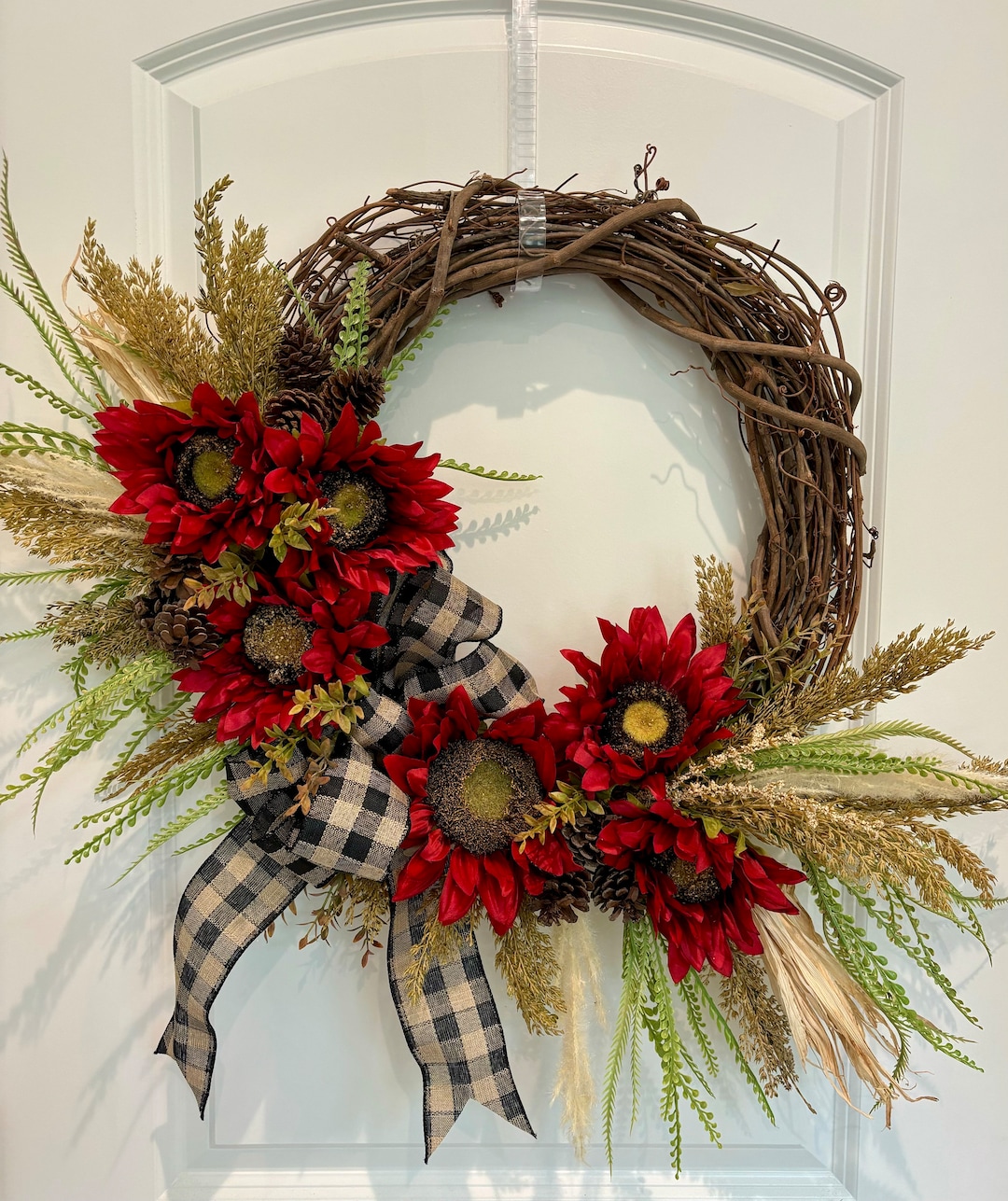 Red Sunflower Wreath. Everyday Front Door Wreath. Summer Wreath. Rustic ...