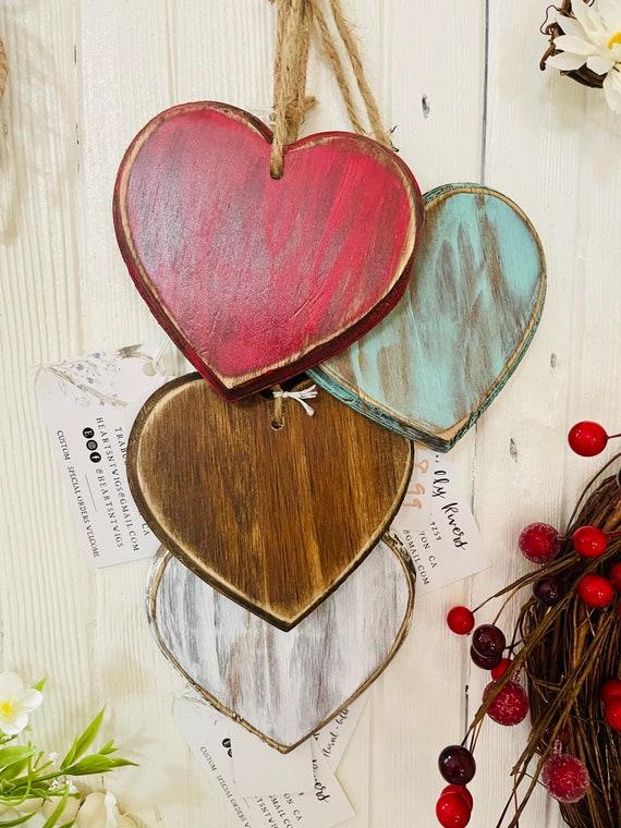 Rustic Wooden Heart Ornaments. Beach Hearts. Red White and Blue Hearts.  Distressed Wood Hearts. Simple Heart Decor. Farmhouse Hearts 