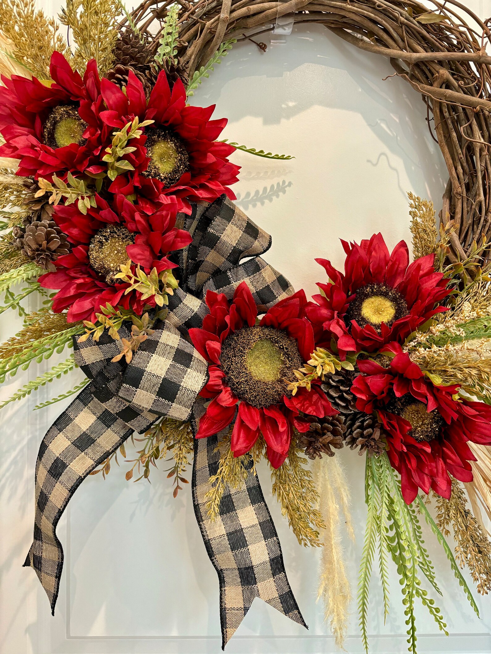 Red Sunflower Wreath: Farmhouse Grapevine Front Door Decor - Etsy