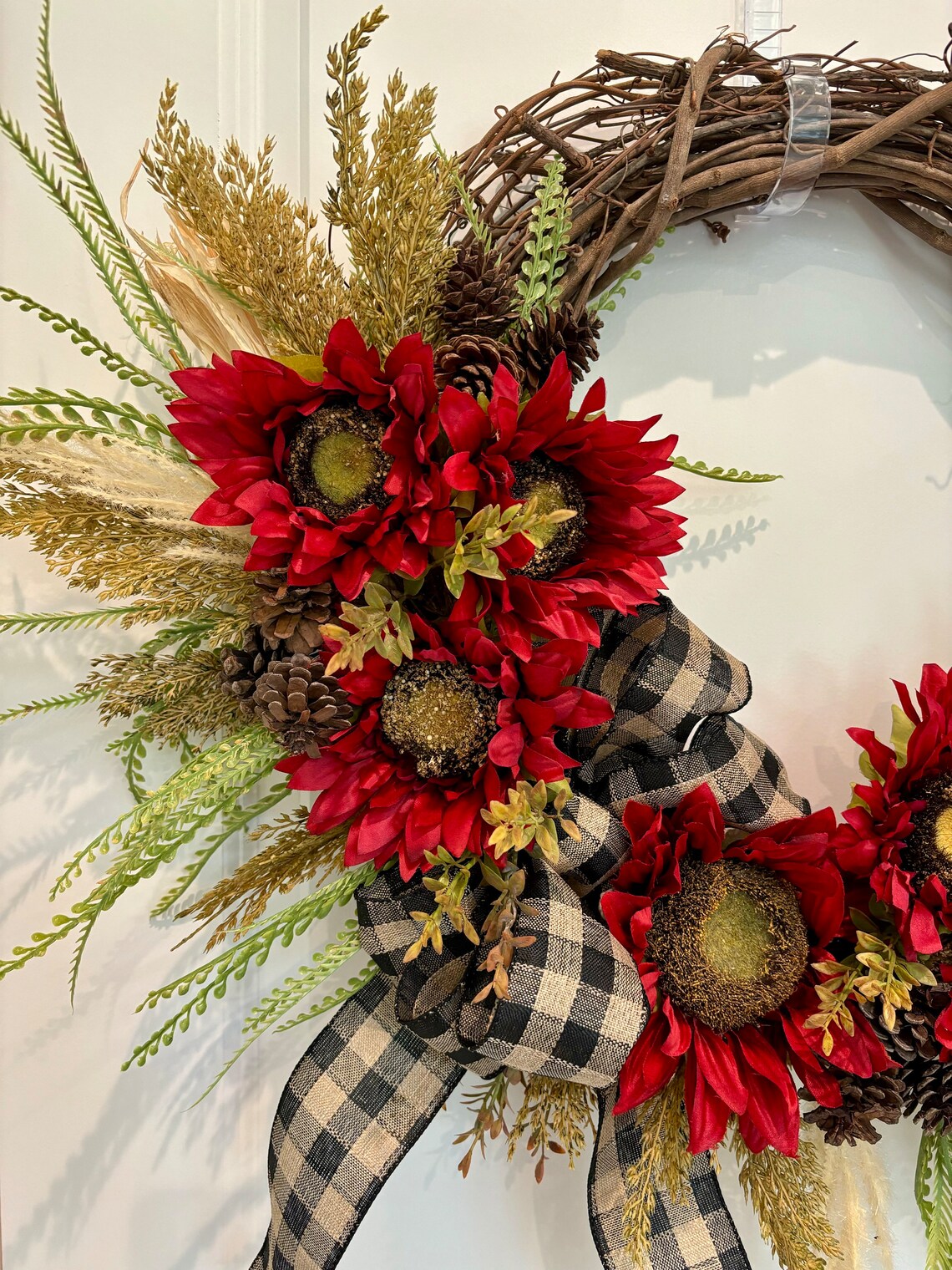 Red Sunflower Wreath: Farmhouse Grapevine Front Door Decor - Etsy