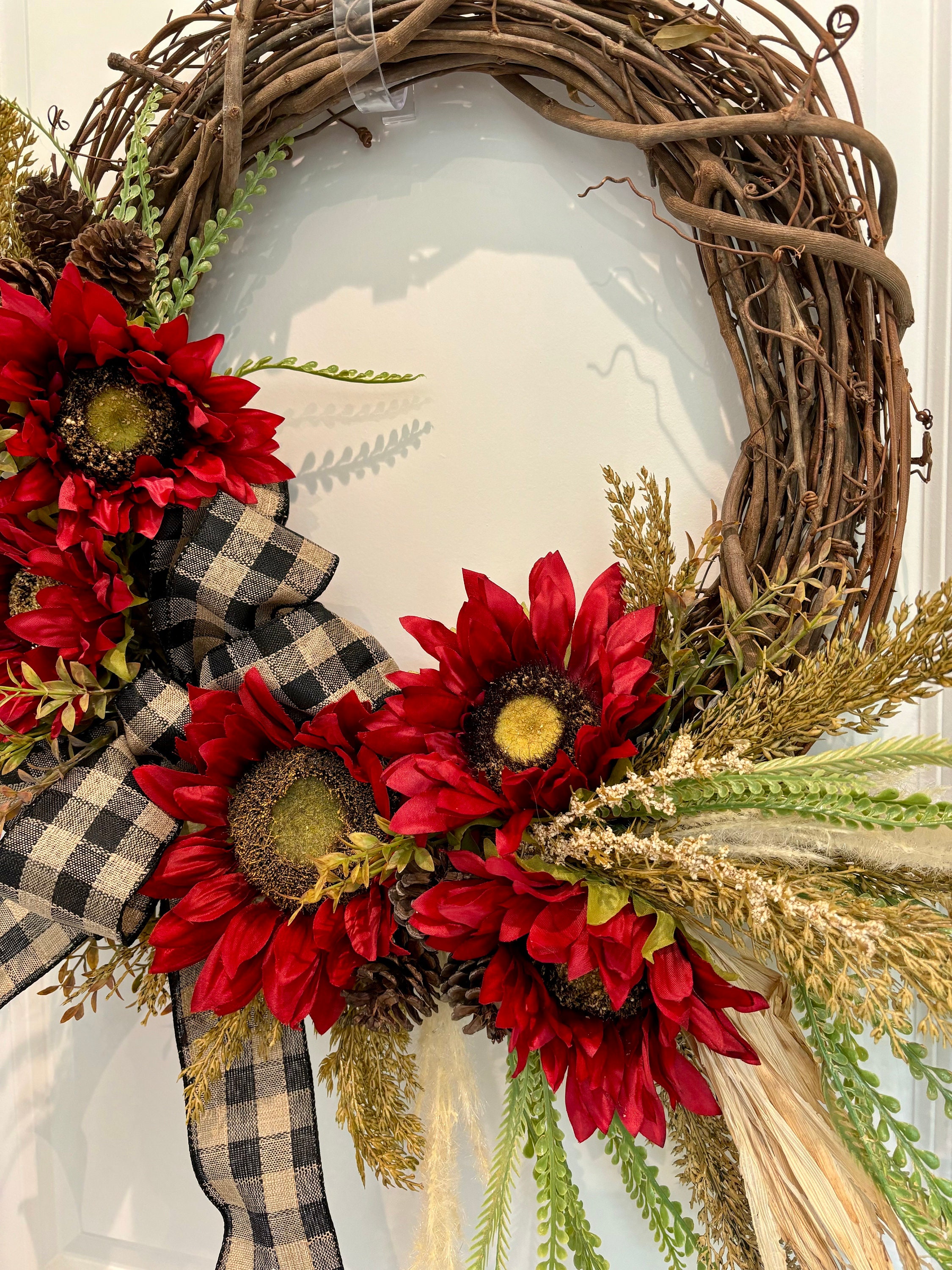 Red Sunflower Wreath: Farmhouse Grapevine Front Door Decor - Etsy