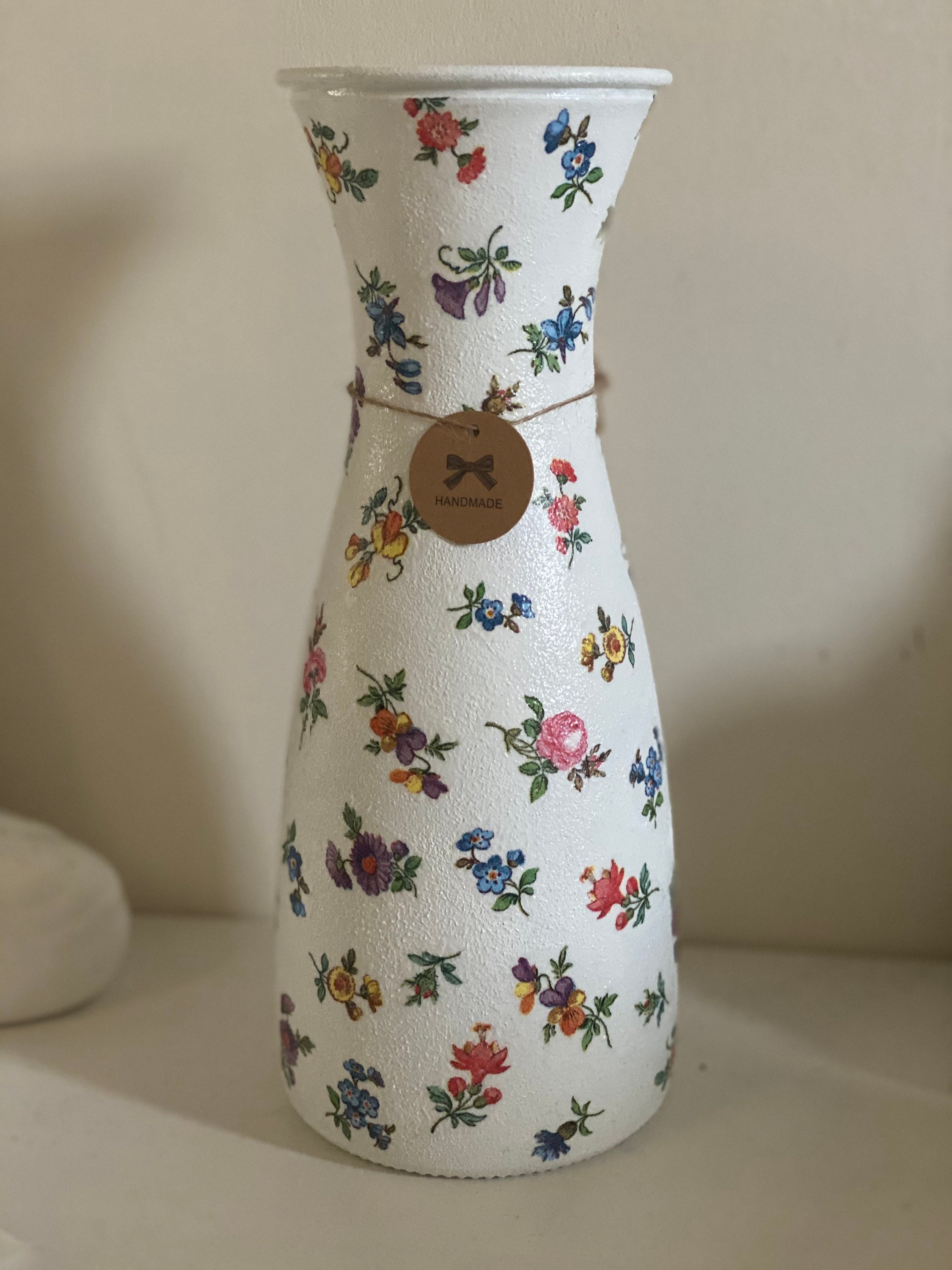 Flower Decoupage White Vase Etsy