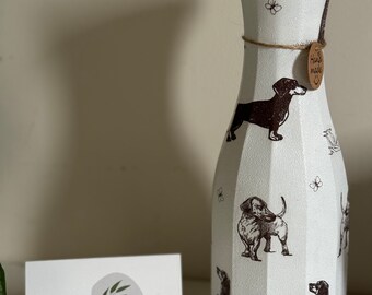 Sausage Dog / Dachshund Decoupage White Vase