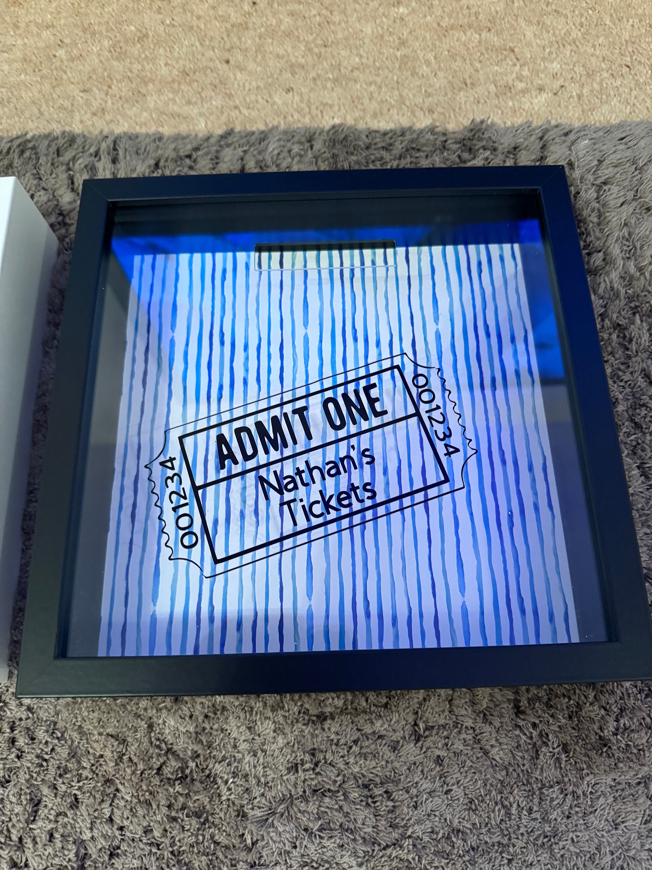 Tickets Box Frame Ticket Memory / Money Box Frame Personalised /25cm X 25cm (6cm Depth ...