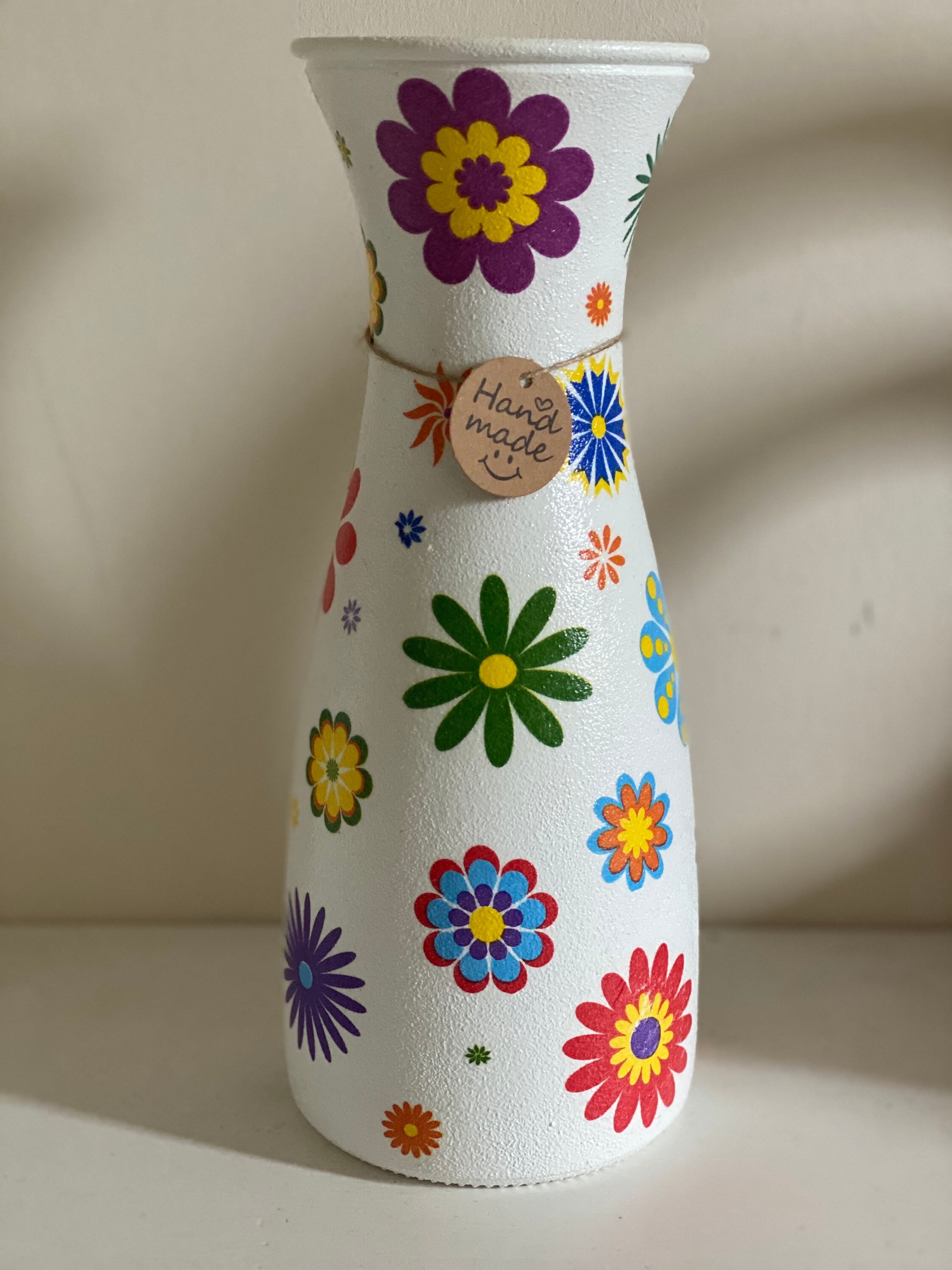 Flower Decoupage White Vase Etsy UK