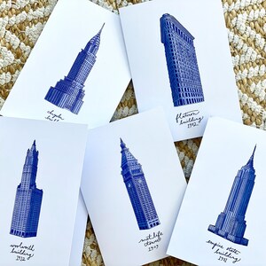 Cartões comemorativos feitos à mão da cidade de Nova York (pacote com 5, 10, 25) | Edifícios icônicos de Nova York | Torre Flatiron-Empire State-Chrysler-Woolworth-MetLife