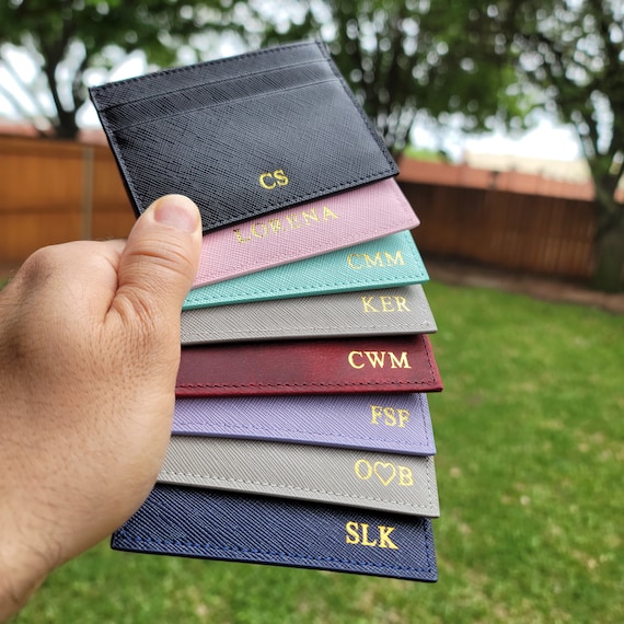 Monogrammed leather business card holder discount