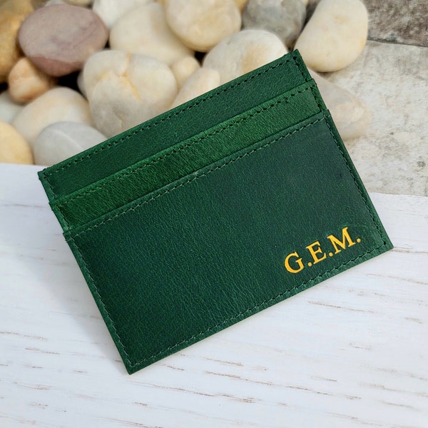 Personalized Leather Card Holder Handmade Slim Minimalist Crazy horse Natural Credit Card Gift Birthday Anniversary  Gift Themanmade