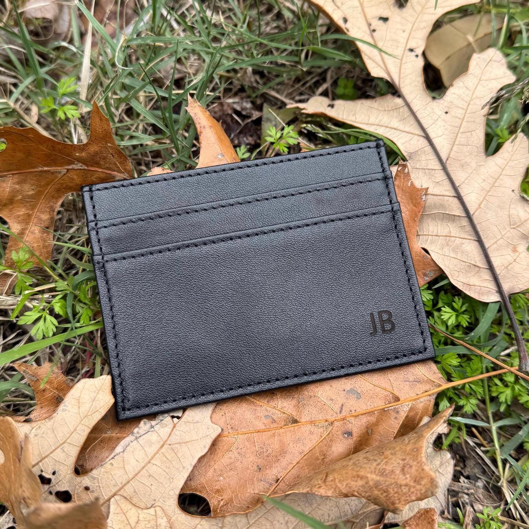 Personalized Leather Card Holder Handmade Slim Minimalist Crazy