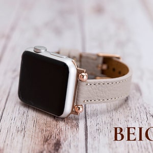 JR.DM Slim Leather-Bands Compatible with Apple Watch Band 38mm 40mm 41mm  42mm 44mm 45mm 49mm, Top Genuine Leather Band with Charms, Feminine Design