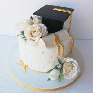 Gold and white graduation cake - touch and parchment - graduation cake