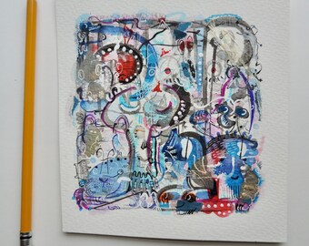 zeitgenössische Malerei expressionistische Malerei abstrakt figurative Malerei mixed media blau Einrichtungsstil popp