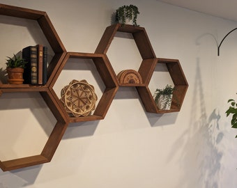 Hexagon shaped shelves. Honeycomb shelving set