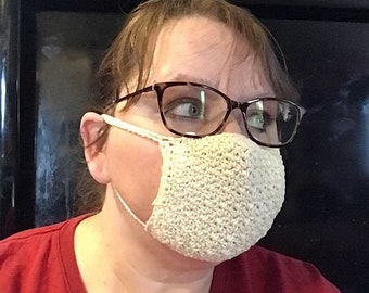 Adjustable Crocheted Face Mask with Filter Pocket and Nose Wire - Mercerized Cotton