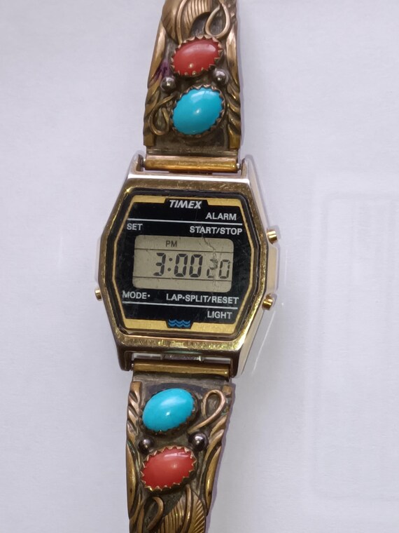 Vintage Timex Silver Watch Tips With Turquoise and Coral  display picture 3