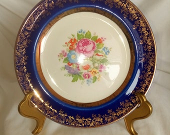 Handmade ceramic cake plate Cobalt blue desert plate with 24 k gold edge Dark blue plate. Lovely kitchen dish Ready to ship dinnerware