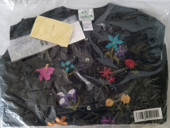 Quacker Factory Shirt & Pants Set Black with Flor… - image 5