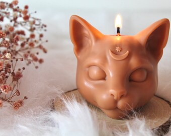 moon & star cat candle - cat head candle - handmade soy wax candle - ornament candle