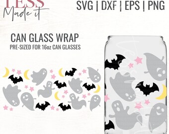 Halloween Can Glass Wrap SVG - Ghost Can Glass SVG - 16oz Libbey Full Wrap SVG - Cute Ghost Svg Designed for Iced Coffee Glass