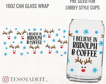 Christmas Can Glass Wrap SVG - Winter Can Glass SVG - Reindeer SVG - 16oz Libbey Full Wrap Svg Designed for Iced Coffee Glasses
