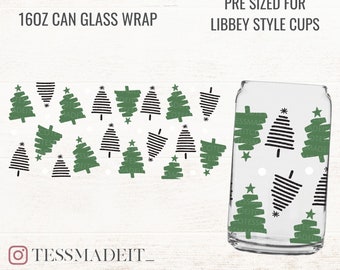 Christmas Can Glass Wrap SVG - Christmas Tree SVG - Winter Can Glass SVG - 16oz Libbey Cup Svg For Crafters