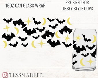 Halloween Can Glass Wrap SVG - Spooky Can Glass SVG - Fall Libbey Glass SVG - Bat Svg for 16oz Beer Can Glasses