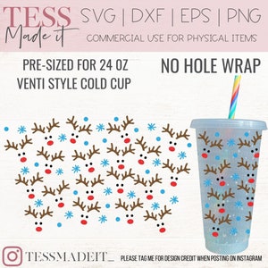 Copa Fría de Invierno SVG - Copa Venti de Navidad SVG 24oz - Navidad Sin Agujero SVG - Copa de Navidad Sin Logotipo SVG para Cricut Crafters