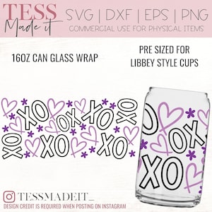 Beer Can Glass SVG - XOXO Svg - Heart Cold Cup SVG - Full Wrap Can Glass Svg For Cricut & Silhouette Crafters