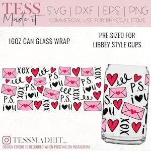 Beer Can Glass SVG - Valentine's Can Glass Svg - Love Note SVG - Full Wrap Can Glass Svg For Cricut & Silhouette Crafters