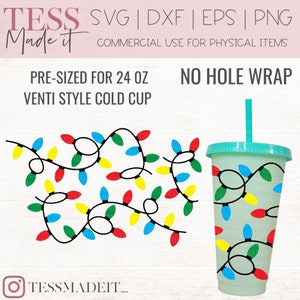 Christmas Cold Cup SVG - Christmas Lights SVG - Full Wrap No Logo Cup SVG for Cricut Crafters