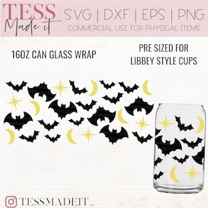 Halloween Can Glass Wrap SVG - Spooky Can Glass SVG - Fall Libbey Glass SVG - Bat Svg for 16oz Beer Can Glasses