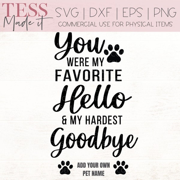 Dog Memorial SVG - You Were My Favorite Hello and My Hardest Goodbye SVG - Pet Memorial SVG for Cricut Crafters