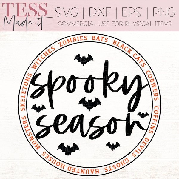 Spooky Season SVG - Bats Black Cats Cobwebs - Halloween Shirt SVG - Spooky SVG Round for Cricut Crafters