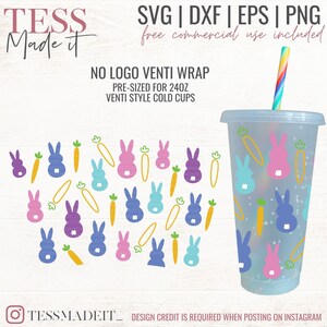Spring Cold Cup SVG - Bunny No Hole SVG  - Spring No Logo Svg - 24oz Venti Cold Cup SVG for Cricut Crafters