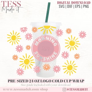 Copa Fría de Primavera SVG - Venti Svg - Venti Wrap SVG - Taza de Café Helado SVG - Buenos días Sunshine Svg Cold Cup Wrap - 24 oz Logo agujero Svg