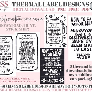 Dosenglasbecher-Pflegekarten - Sublimations-Getränkeetiketten für Thermodrucker - Download von Thermoetiketten - Pflegeetiketten für Thermobecher - Glaspflege
