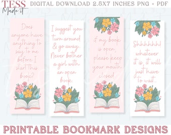 Floral Bookmark PNG Printable Bookmarks Aesthetic Bookmark Cute Bookmarks for Women Digital Bookmarks Set for Download Girly Printable