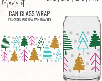 Christmas Libbey Glass SVG - Christmas Tree SVG - Winter Can Glass SVG - 16oz Libbey Cup Svg For Crafters