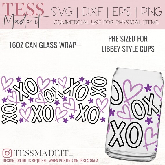 Beer Can Glass SVG - XOXO Svg - Heart Cold Cup SVG - Full Wrap Can Glass Svg For Cricut & Silhouette Crafters