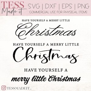 May include: Black and white text graphic with the phrase "Have yourself a merry little Christmas" repeated three times. The text is in a cursive font.
