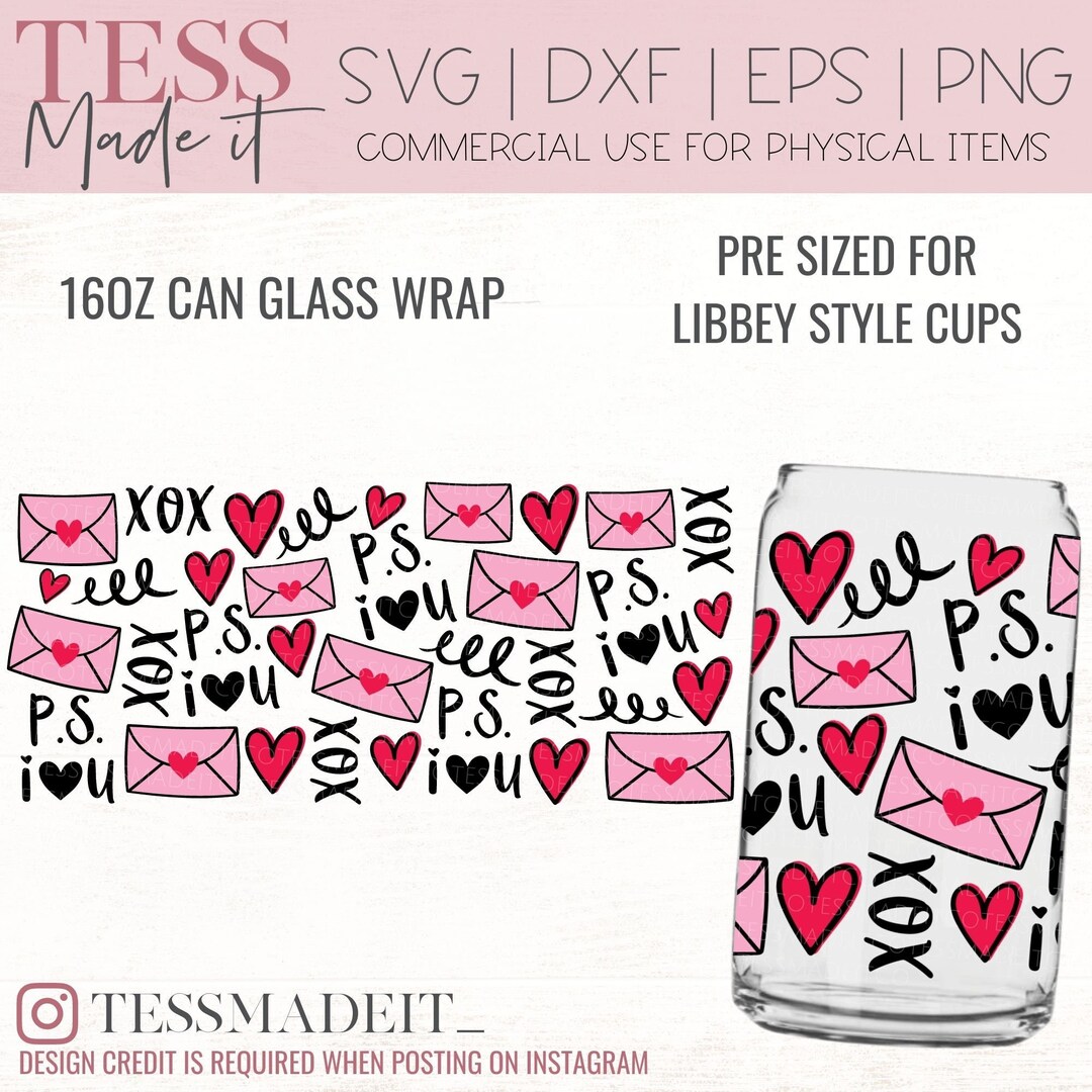 Beer Can Glass SVG Valentine's Can Glass Svg Love Note SVG Full Wrap
