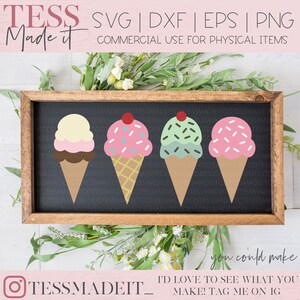 Puede incluir: Cuatro conos de helado con diferentes bolas de colores y espolvoreados sobre un fondo de pizarra negra. La pizarra est&aacute; enmarcada en madera y tiene el texto "TESSMADEIT" en ella. El texto "you could make" est&aacute; debajo de la pizarra. El texto "I'D LOVE TO SEE WHAT YOU MAKE! TAG ME ON IG" est&aacute; debajo del texto "you could make".