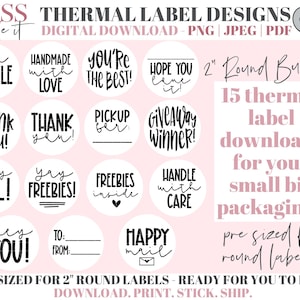 Rundes Thermoetiketten-Design-Bundle - Runde Adressetiketten - Verpackungsaufkleber PNG - Geschäftsaufkleber für Thermodrucker 5,1 cm rund