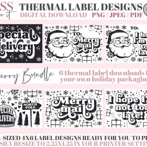 Druckbare Weihnachtsetiketten-Paket - Winter-Business-Aufkleber - Feiertags-Mailing-Etikett - Thermo-Versandetiketten - PNG-Weihnachtsetiketten DIGITAL