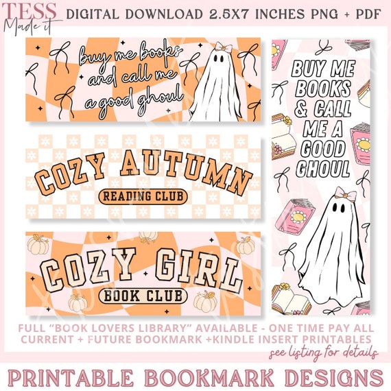 Spooky Bookmark PNG Fall Printable Bookmarks Autumn Bookmarks for Women Cute Ghost Cozy Girl Aesthetic Bookmark Digital Bookmark Download