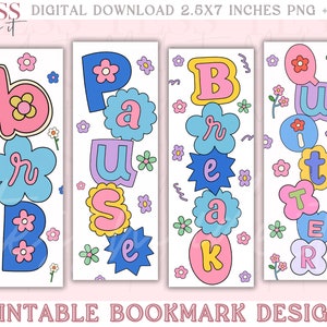 Retro Bookmark PNG Printable Bookmarks Aesthetic Bookmark Cute Bookmarks for Women Digital Bookmarks Set for Download
